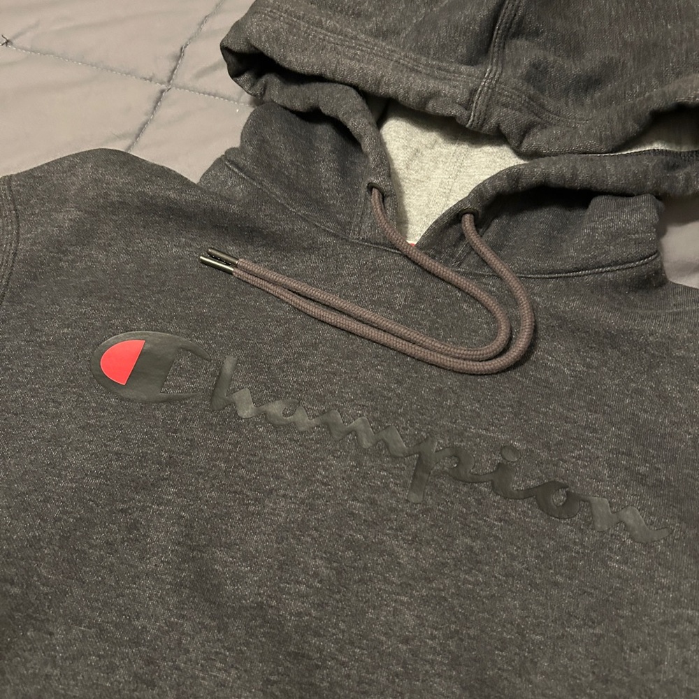 Dark Gray Champion Hoodie with Logo